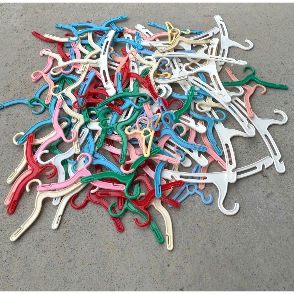 Bulk Lot Vintage Plastic Doll Hangers 100 pcs Asst Colors/Sizes Crafting Barbie